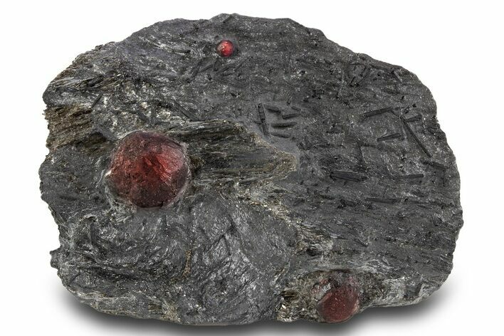 Plate of Three Red Embers Garnets in Graphite - Massachusetts #301195